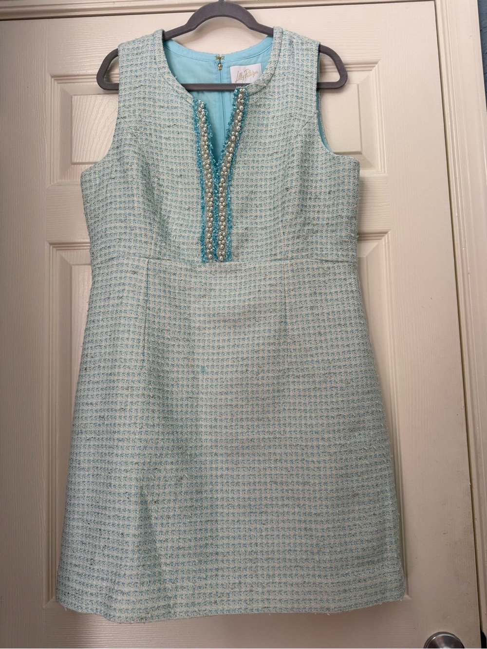 Lilly Pulitzer- Aria Beaded Boucle Shift Dress (Capri Blue Fantasy Boucle)